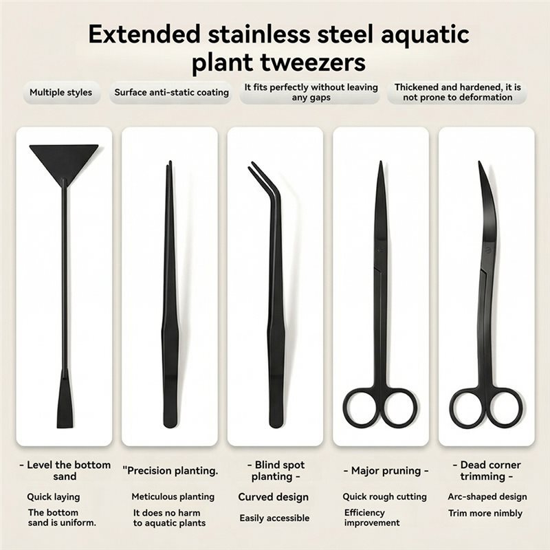 IALJ-Long Black Stainless Stee - Planted Aquarium Tool Kit 评论和价格